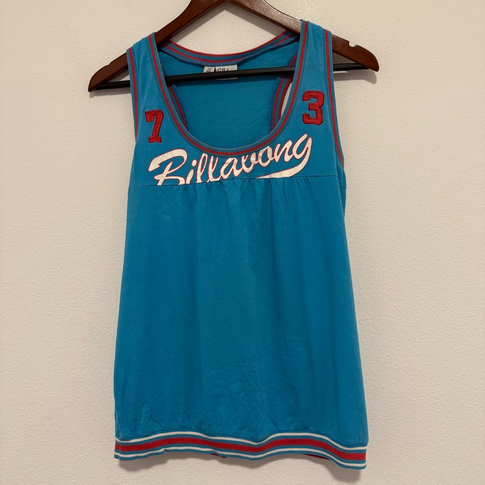 VTG Billabong Tank Top Y2K Cotton Raceback Front Graphic Blue Red Size 10 Medium - Picture 2 of 6